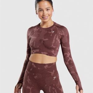 Gymshark Brown Patterned Long Sleeve Crop Top